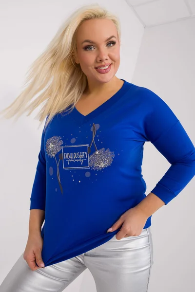 Dámská kobaltová halenka plus size s aplikacemi Fashionhunters