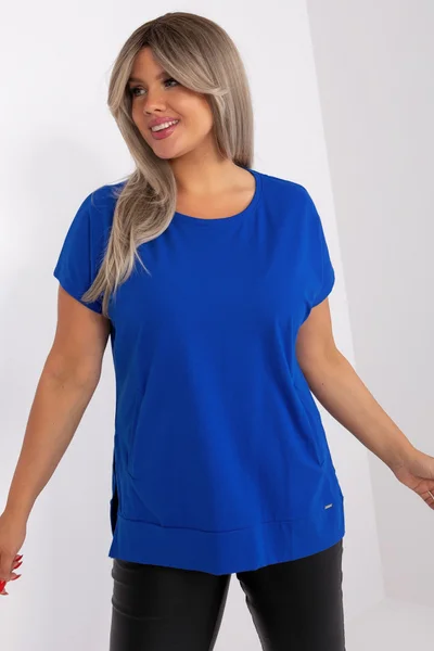 Kobaltová plus size halenka krátký rukáv Fashionhunters