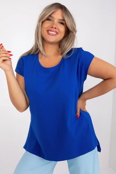 Kobaltová plus size halenka s krátkým rukávem Fashionhunters