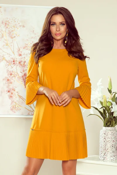 LUCY - Pohodlné plisované dámské šaty v hořčicové barvě 7 model 26963