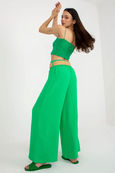 Vysokopasové dámské kalhoty s ozdobnými záhyby od Italy Moda