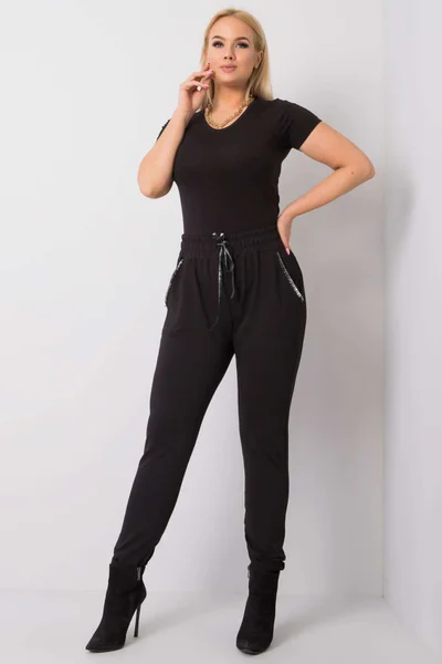 Dámské černé bavlněné kalhoty plus velikosti FPrice