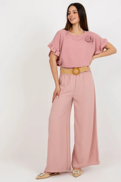 Volné dámské kalhoty s ozdobnými záhyby Italy Moda