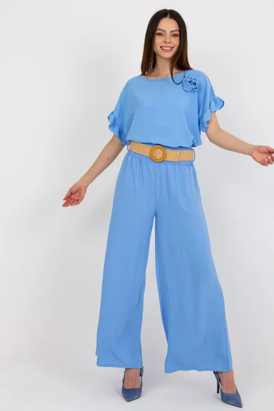 Modré dámské kalhoty s elastanem od značky ITALY MODA