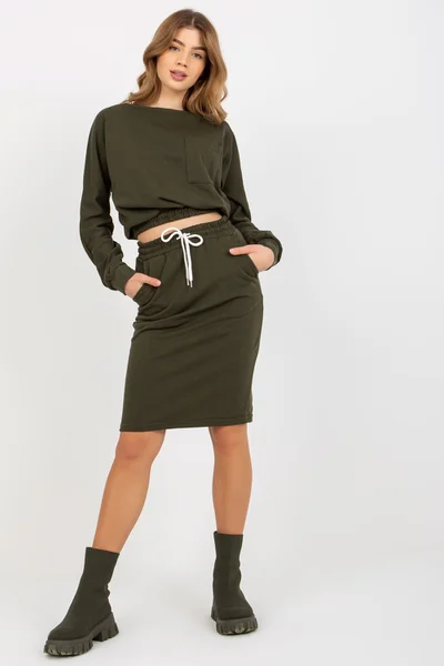 Khaki dámský set: sukně a crop mikina Fashionhunters