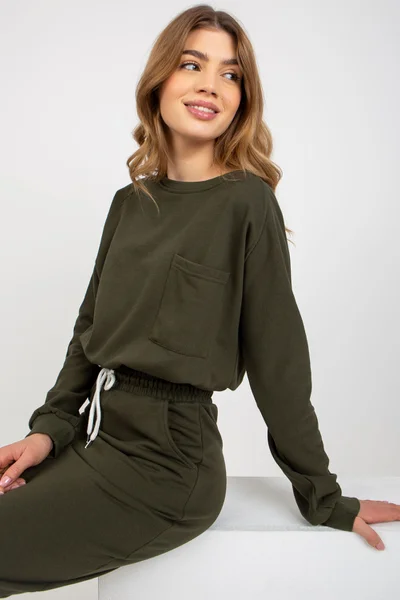 Khaki dámský set: sukně a crop mikina Fashionhunters