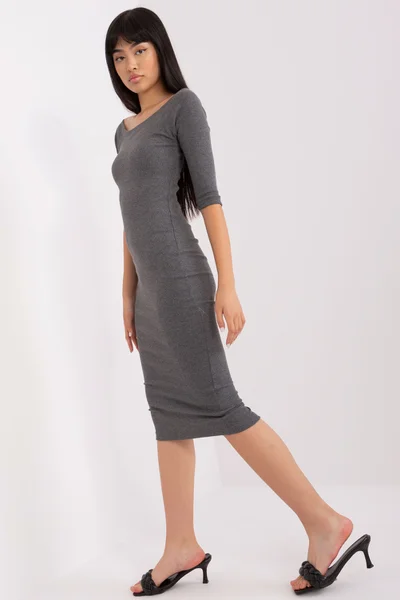 Šedé pruhované dámské šaty EM SK HS - Elegantní žebrovaný design