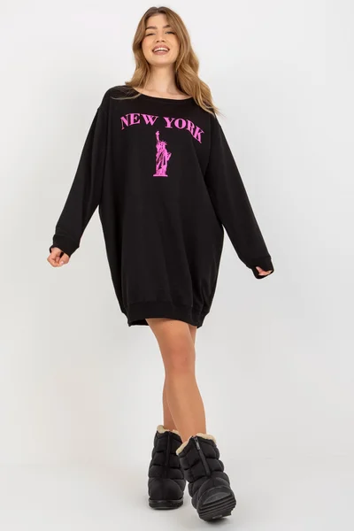 Černá oversize mikina s potiskem New York - Fashionhunters