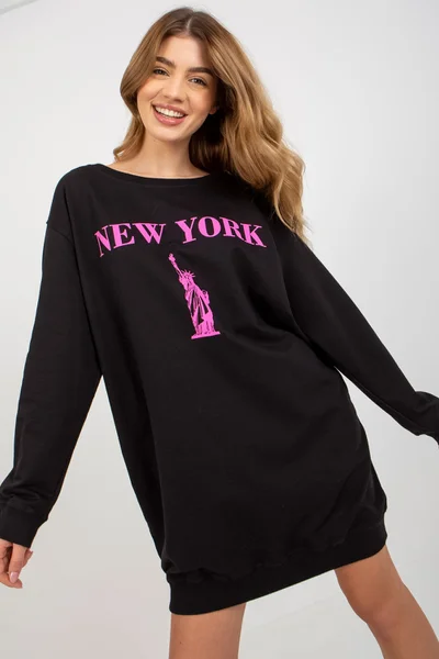 Černá oversize mikina s potiskem New York - Fashionhunters