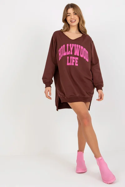 Dámská Oversize Mikina Hollywood Life - Hnědá Fashionhunters