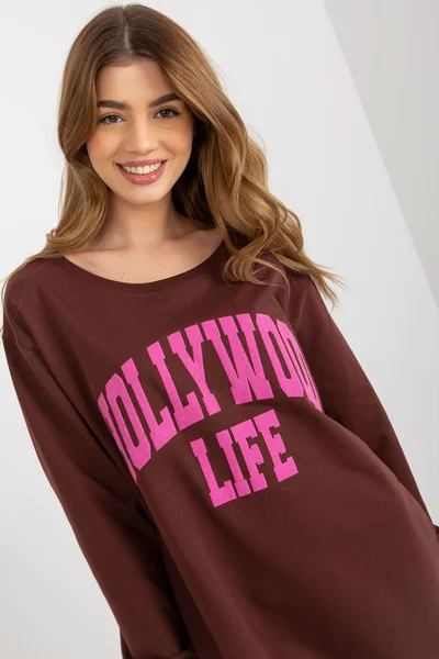 Dámská Oversize Mikina Hollywood Life - Hnědá Fashionhunters