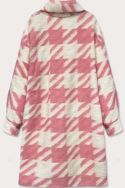 Růžový dámský košilový kabát s pepitovým vzorem 3N4918 MADE IN ITALY