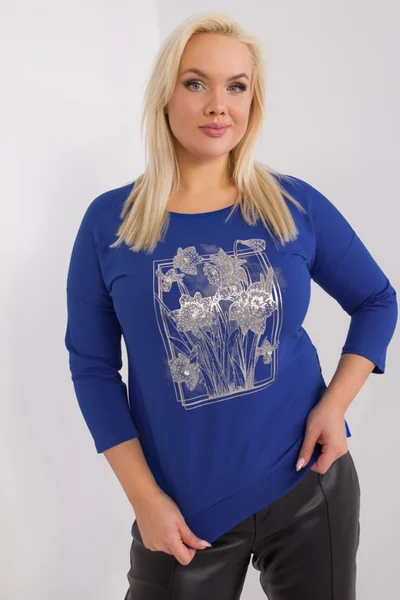 Dámská kobaltová halenka plus size s aplikacemi Fashionhunters