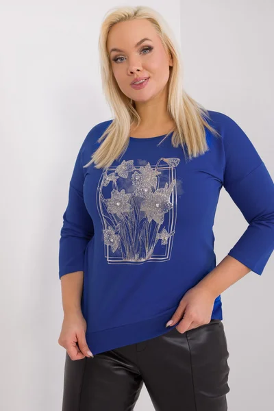 Dámská kobaltová halenka plus size s aplikacemi Fashionhunters