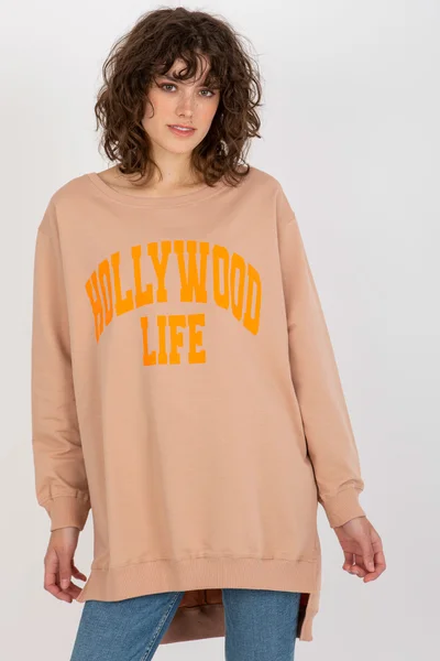 Volná dámská béžová mikina Hollywood Life - Fashionhunters