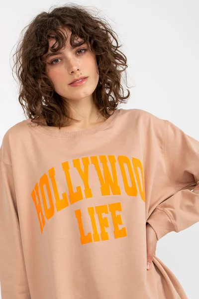 Volná dámská béžová mikina Hollywood Life - Fashionhunters