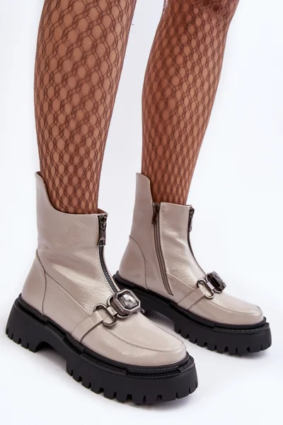 Křišťálové dámské boty z ekokůže s plochým podpatkem
