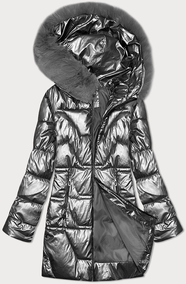 Zimní bunda s kapucí a kožešinou pro ženy SWEST Grey Chic, odcienie szarości M (38) i392_23444-47
