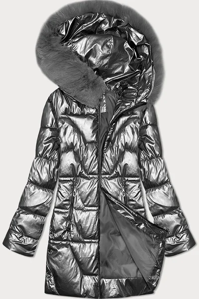 Zimní bunda s kapucí a kožešinou pro ženy S'WEST Grey Chic