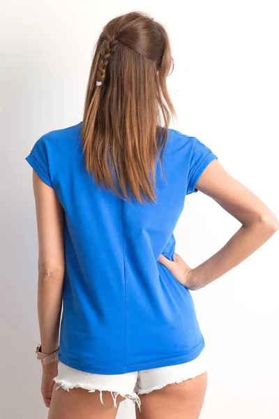 Dámské bavlněné tmavě modré tričko s výstřihem do V FPrice