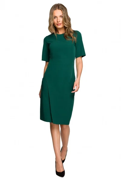 Zelené tužkové šaty se zavinovací přední částí - elegantní značkové šaty od Stylove