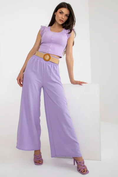 Vysokopásové dámské kalhoty s ozdobnými záhyby od Italy Moda
