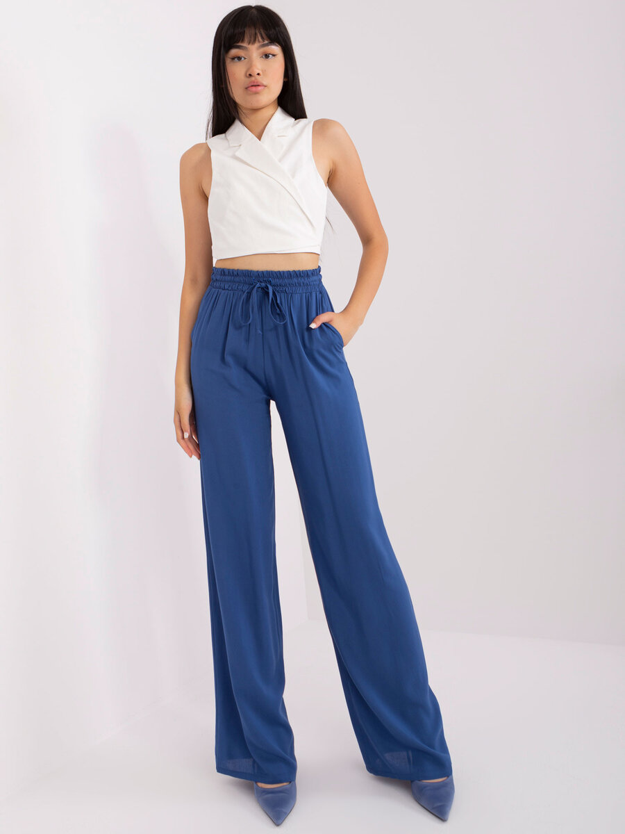 Modré viskózové dámské kalhoty FPrice, L/XL i523_2016103428700