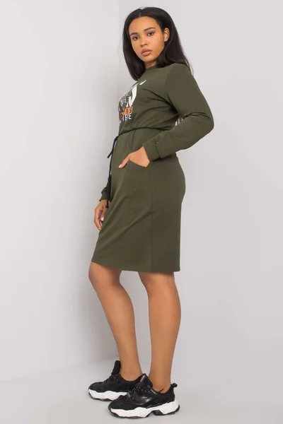 Dámské khaki šaty s potiskem plus size FPrice