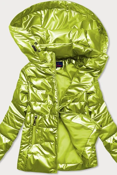 Lesklá prošívaná bunda pro ženy v limetkové barvě 7N875 6&8 Fashion