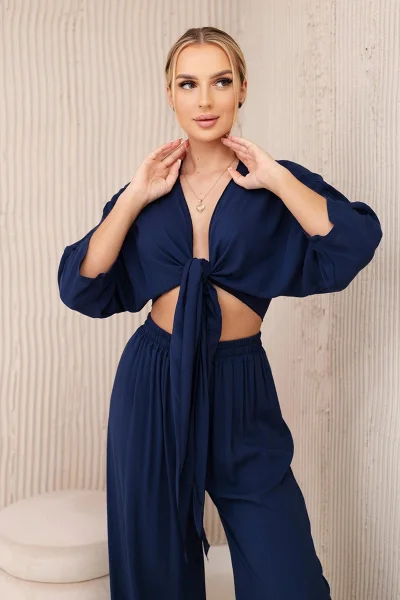 Dámský viskózový komplet halenka + kalhoty navy K-Fashion