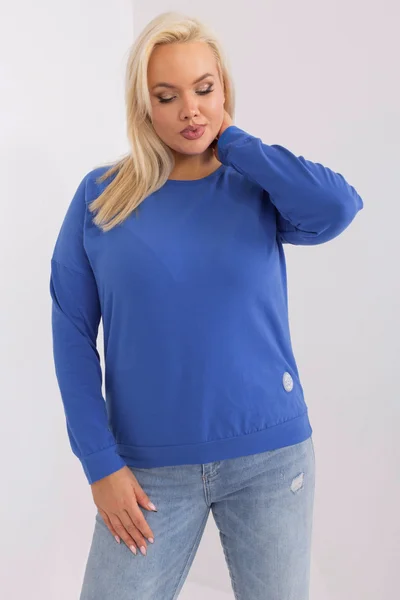 Tmavě modrá dámská plus size halenka s dlouhým rukávem Fashionhunters