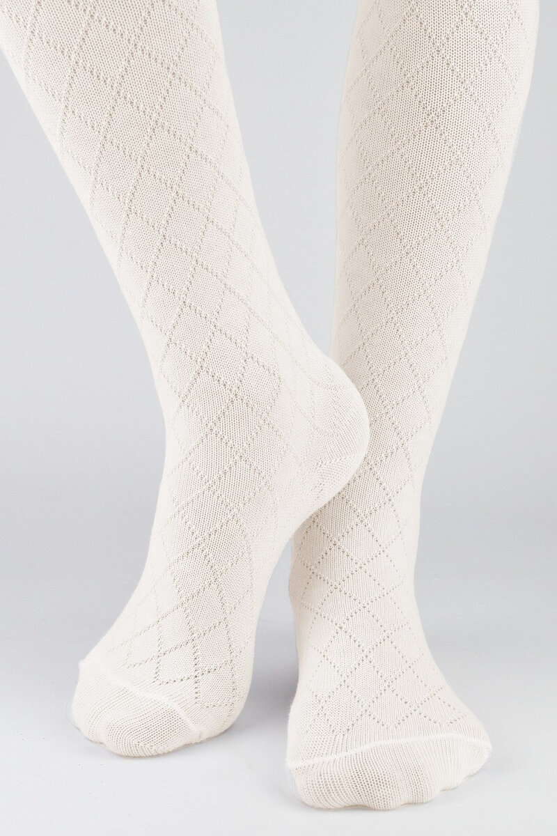 Dětské žakárové bavlněné punčochové kalhoty se vzorem romby RB010, bílá 56-62 i170_RB010-G-01-056062