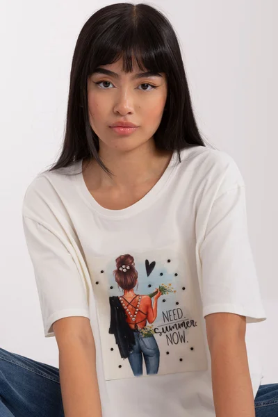 Letní dámské tričko s potiskem FPrice Ecru
