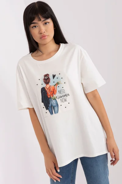 Letní dámské tričko s potiskem FPrice Ecru