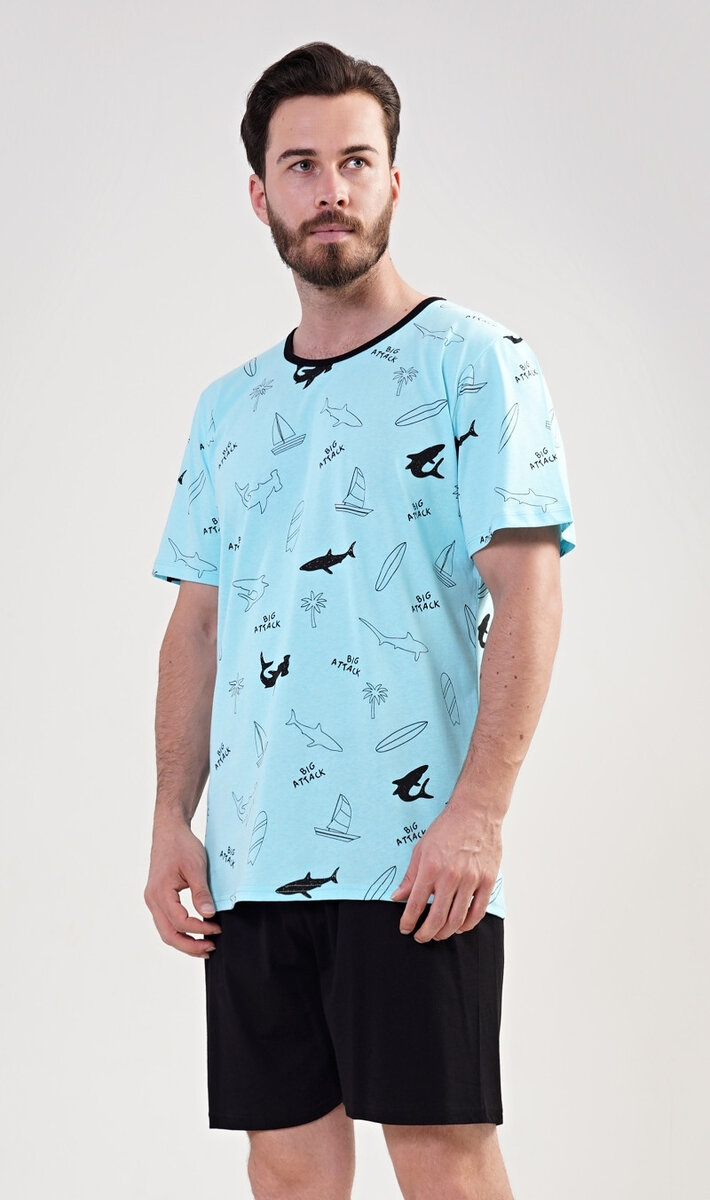 Pyžamo pro muže šortky Oceán Gazzaz, azurová XL i232_9052_55455957:azurová XL