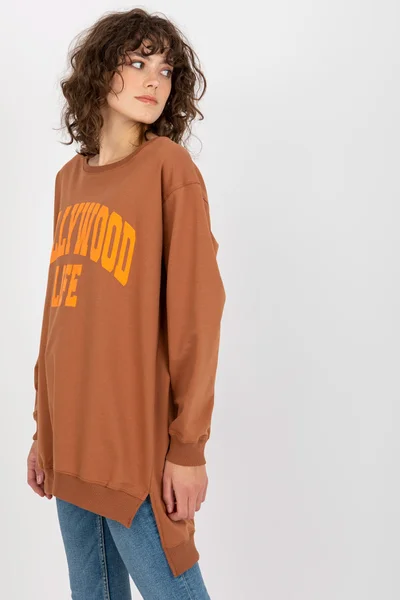 Dámská oversize mikina Fashionhunters světle hnědá/oranžová