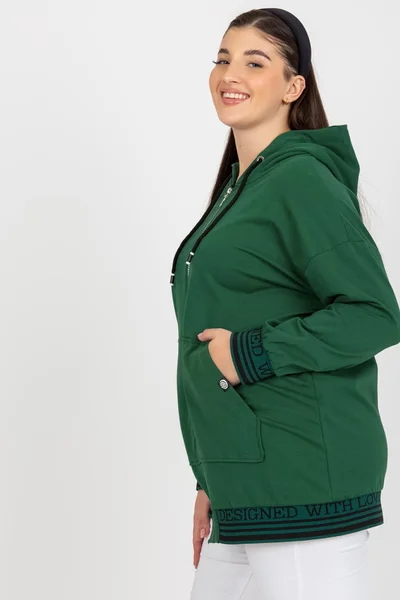 Dámská rozepínací mikina FPrice tmavě zelená plus size