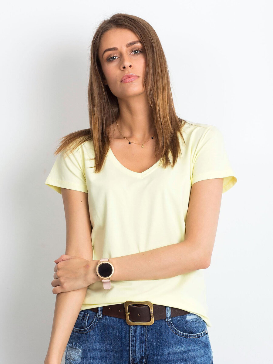 Dámské světle žluté tričko s výstřihem do V FPrice, XL i523_2016102181651