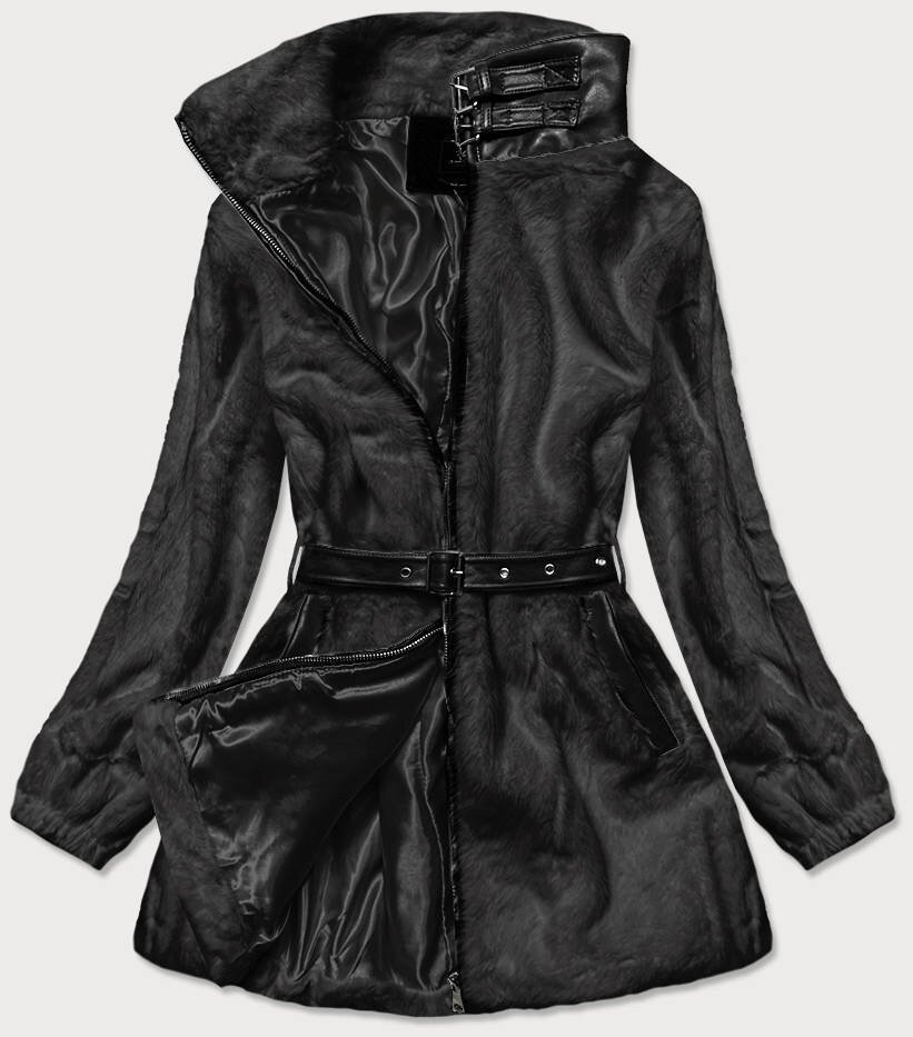 Dámská černá kožešinová bunda se stojáčkem 6MNZ49 Ann Gissy, odcienie czerni S (36) i392_17795-46