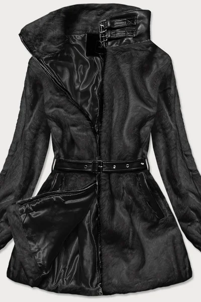 Dámská černá kožešinová bunda se stojáčkem 6MNZ49 Ann Gissy