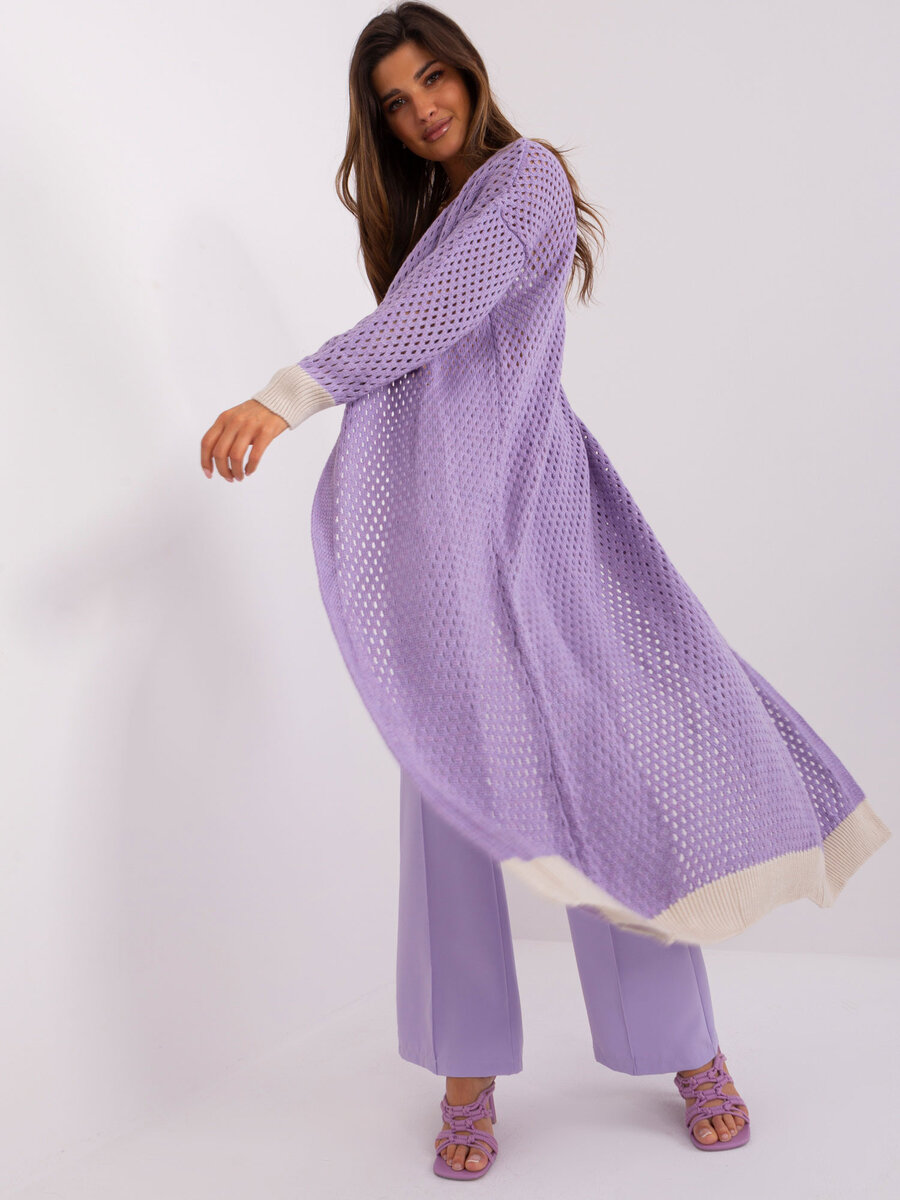 Vlněný fialový ažurový svetr pro dámy, jedna velikost i523_2016103408887