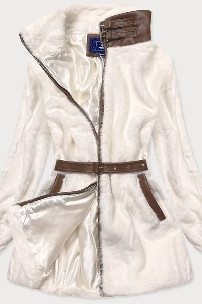 Dámská kožešinová bunda v ecru barvě se stojáčkem 3376KF Ann Gissy