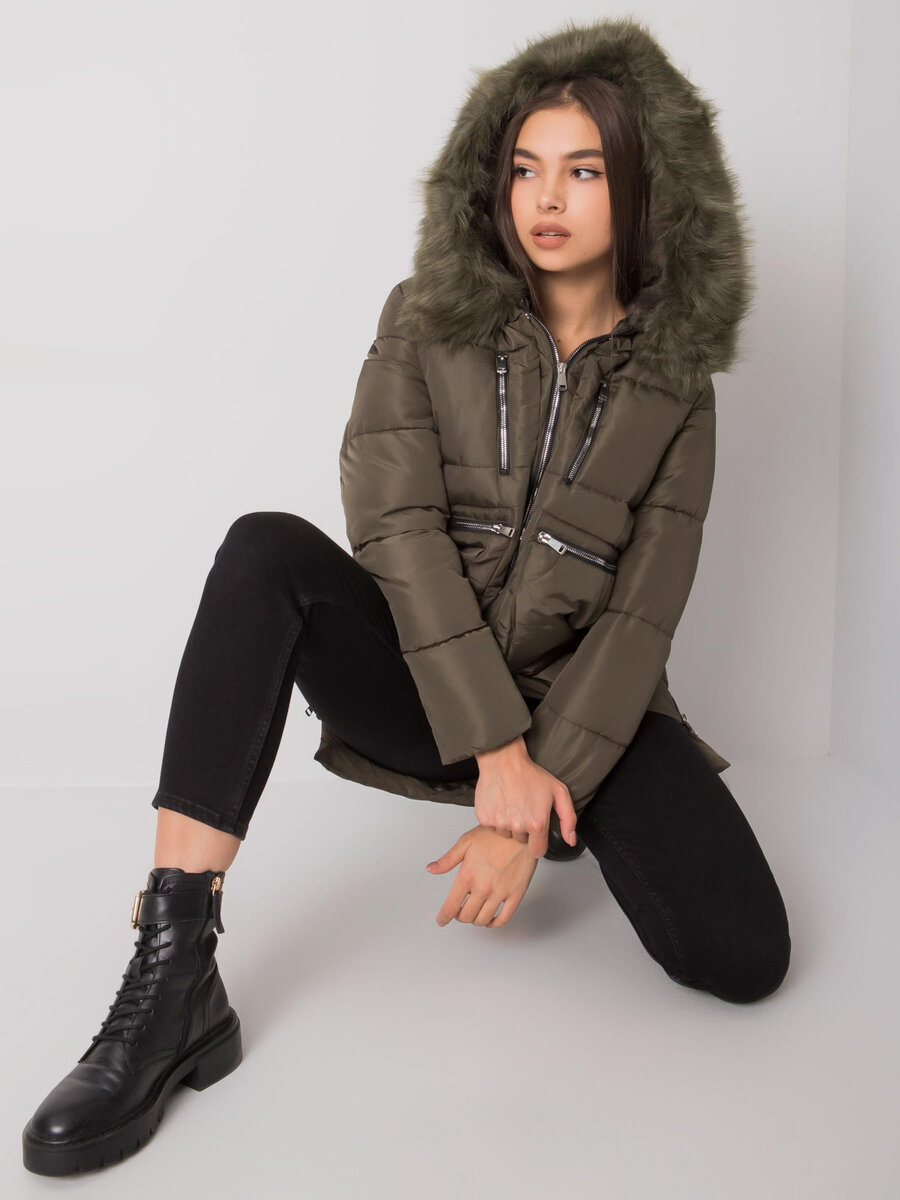 Khaki dámská bunda na zimu s kapucí FPrice, XL i523_2016103060030