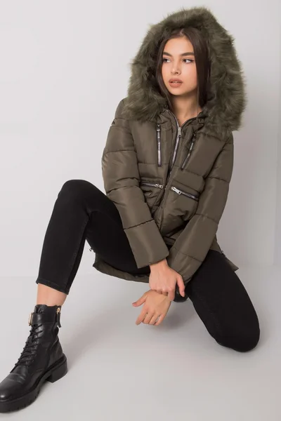 Khaki dámská bunda na zimu s kapucí FPrice