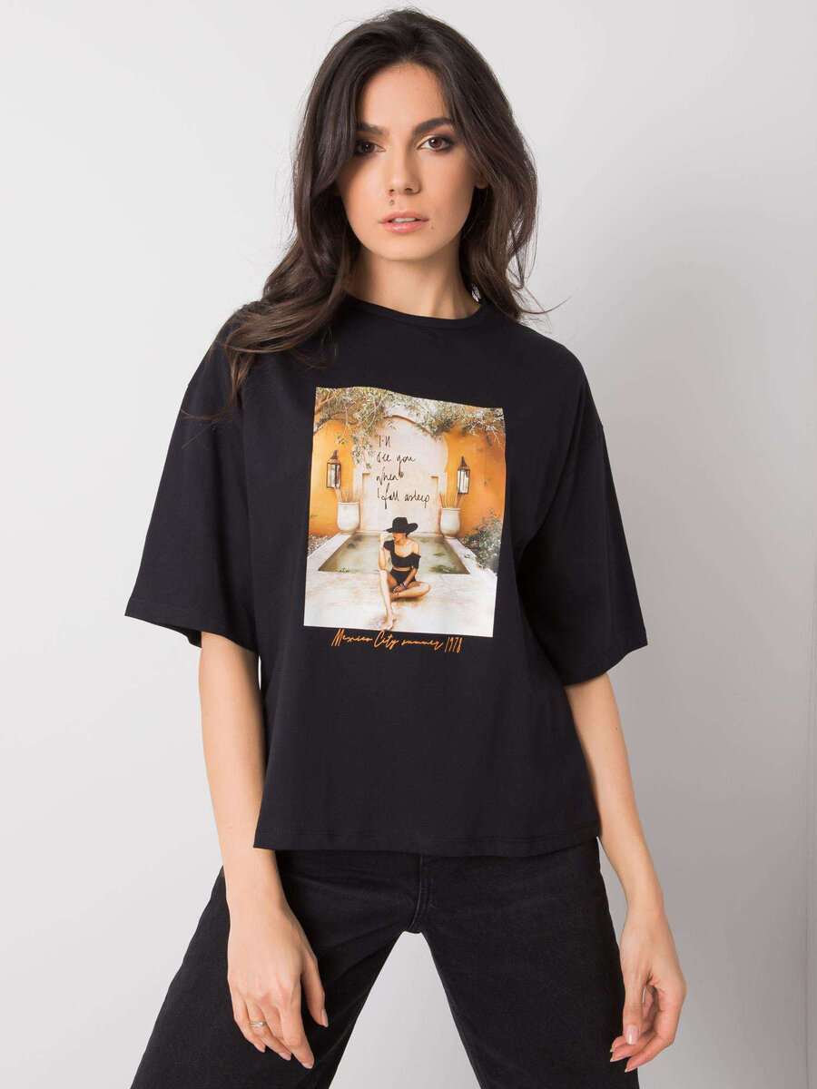 Dámské černé bavlněné tričko s potiskem FPrice, XL i523_2016102842866