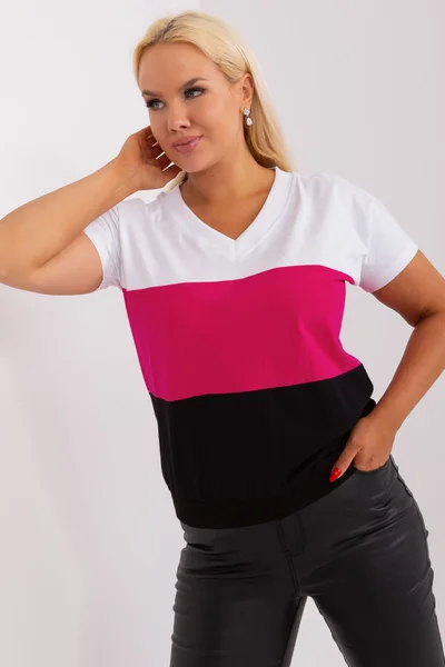 Dámská pruhovaná halenka plus size - černobílá - FPrice