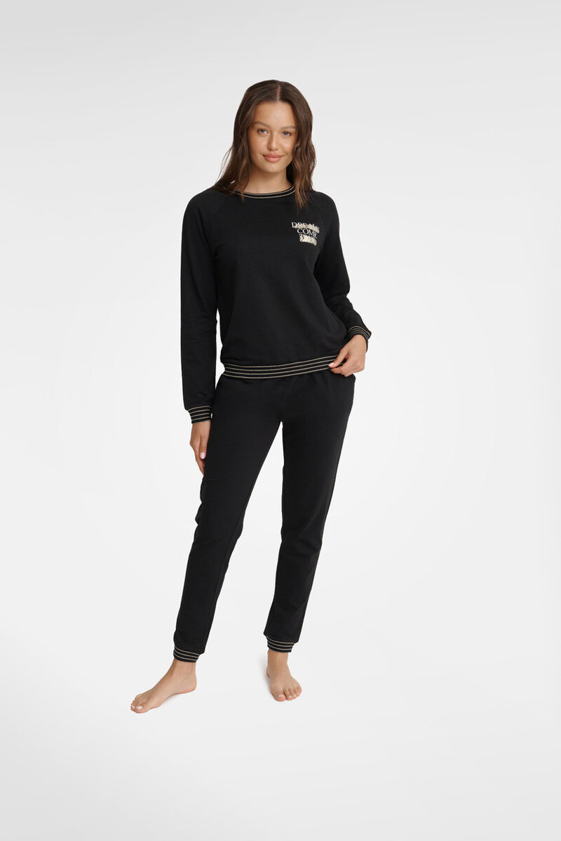 Černé pyžamo pro ženy s potiskem a dlouhými kalhotami, černá XXL i170_40940-99X-XXL