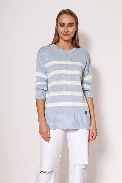 Volný dámský svetr s kontrastními pruhy od značky MKM