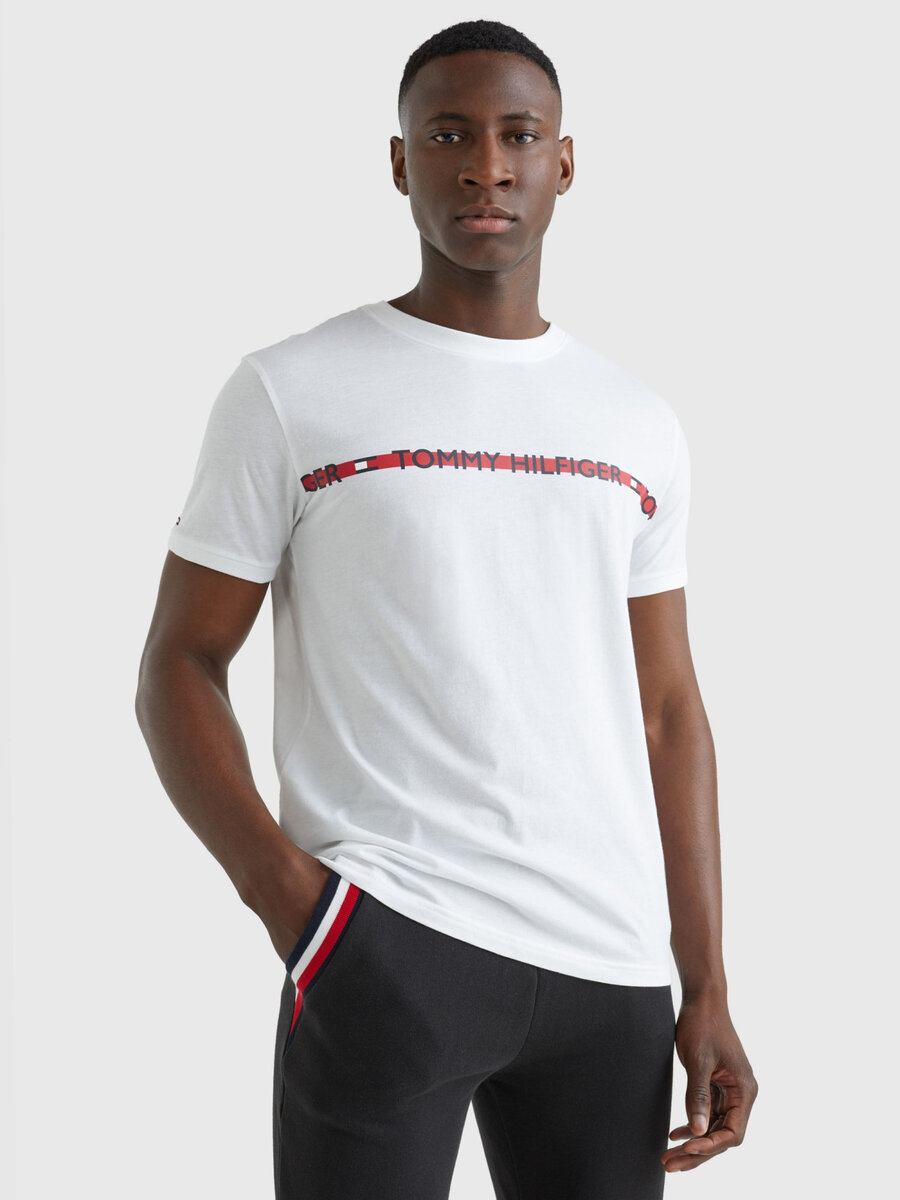 Pánské tričko LOGO STRIPE T-SHIRT UM0UM01915YBR bílá - Tommy Hilfiger, XL i652_UM0UM01915YBR004