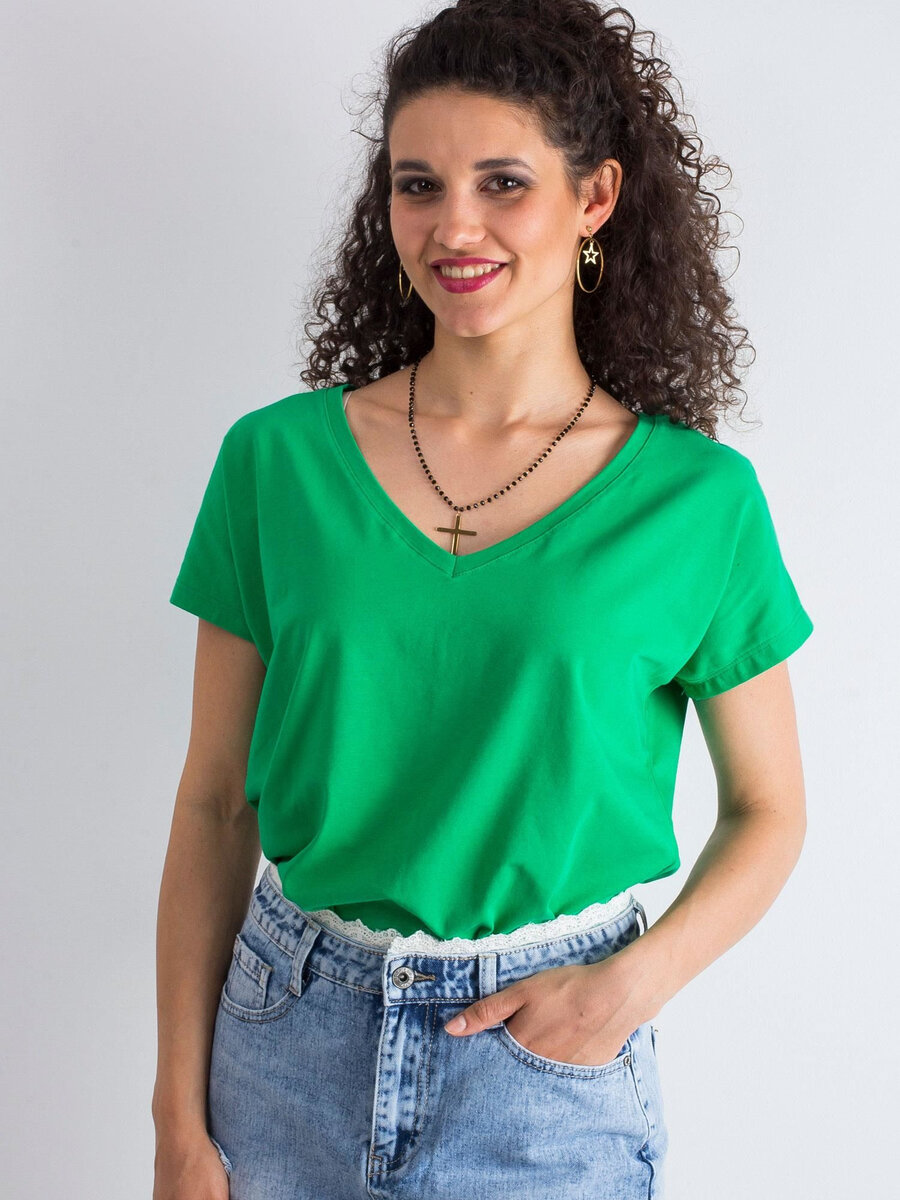 Dámské bavlněné tričko s výstřihem do V, tmavě zelené FPrice, M i523_2016102116387